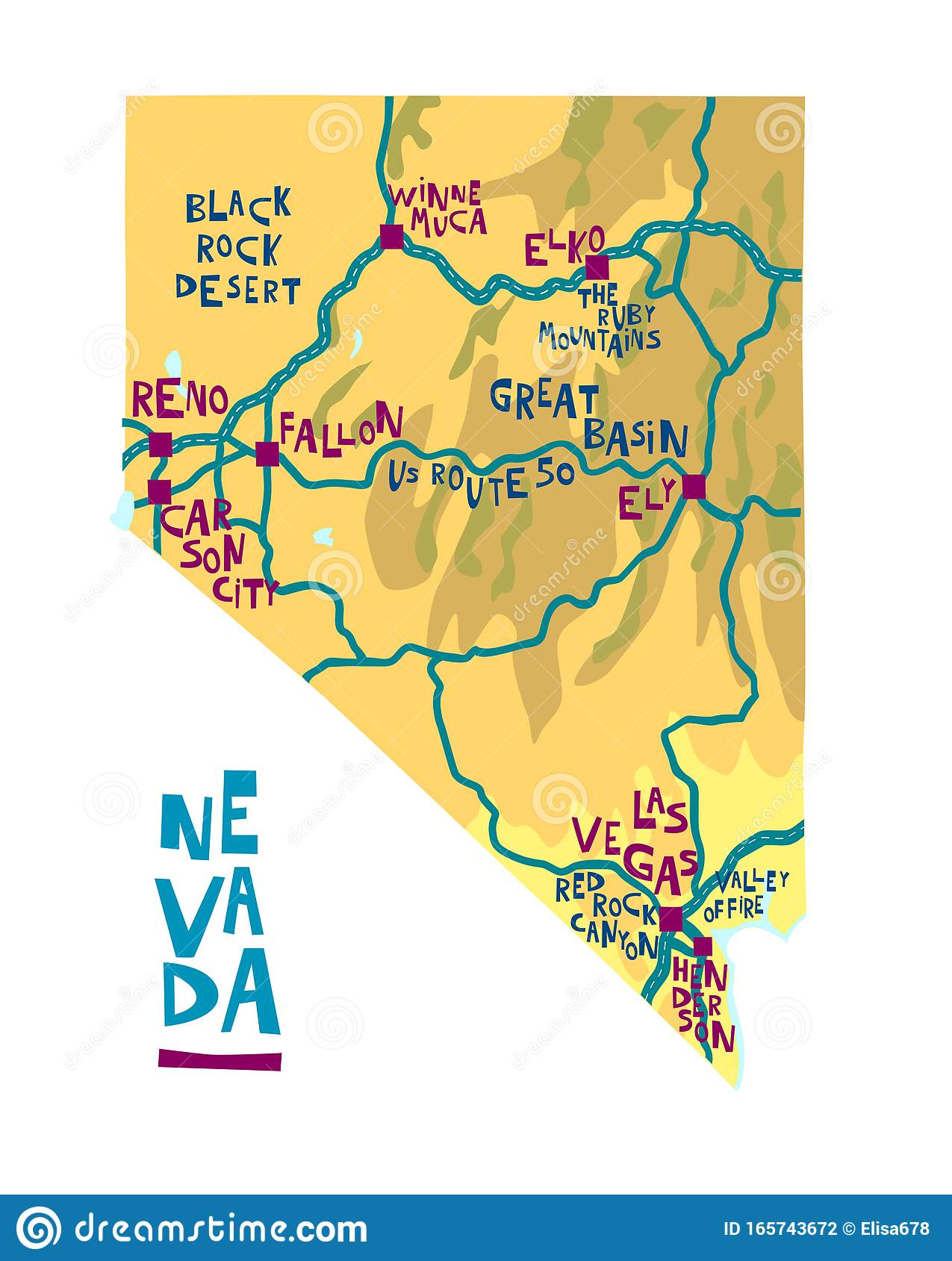 Map Of Nevada State Of The USA With Landmarks Stock Vector 