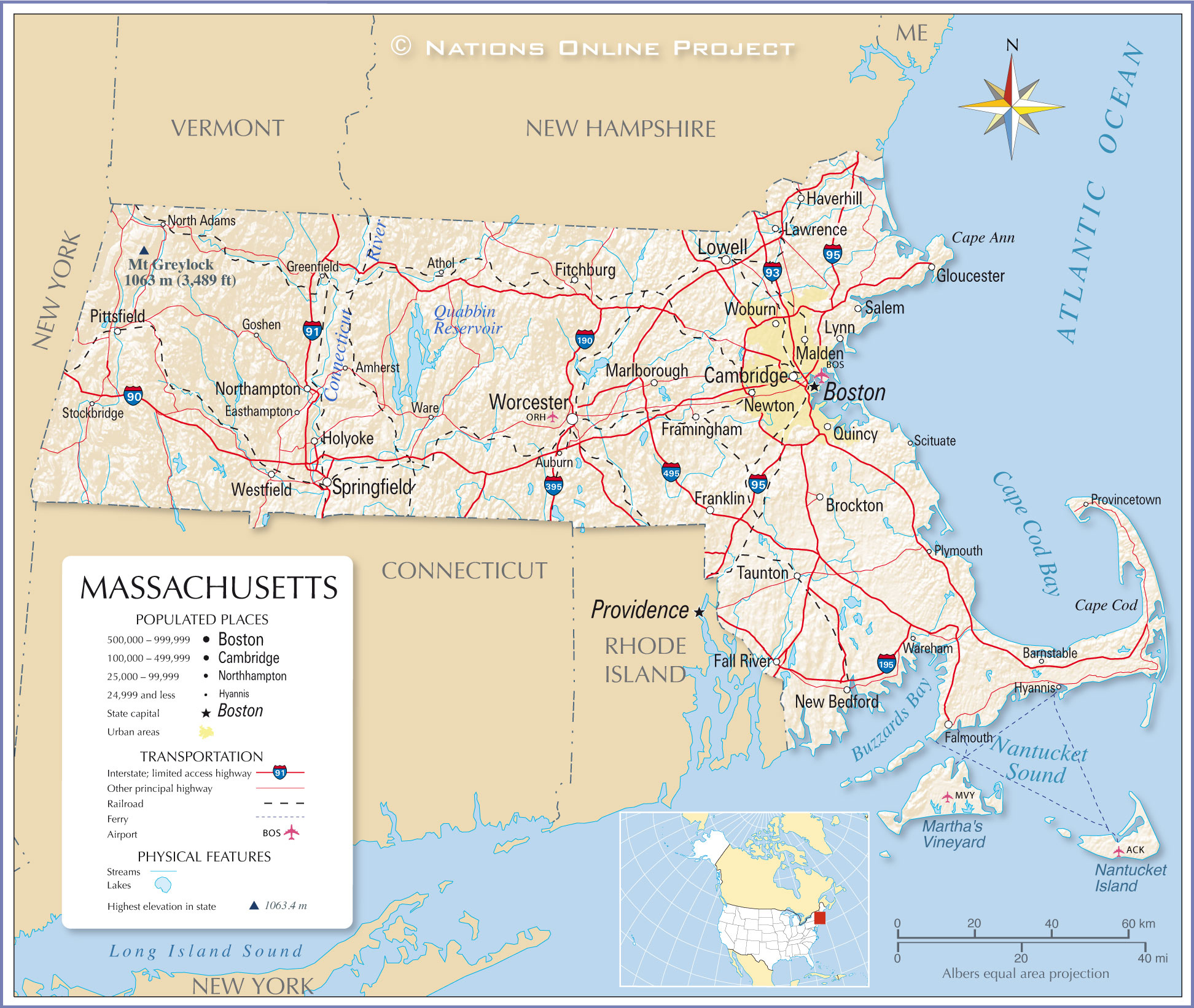 Map Of The Commonwealth Of Massachusetts USA Nations Online Project