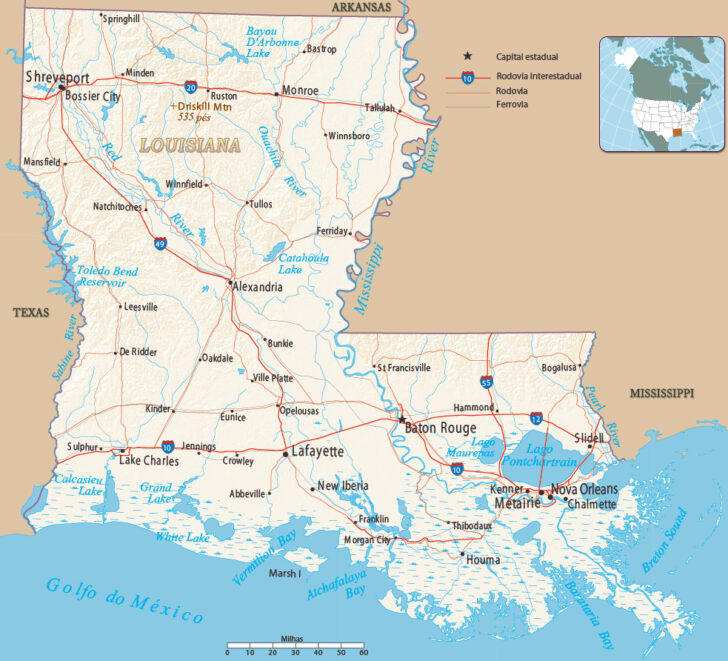 Mapa De Estado De Louisiana USA
