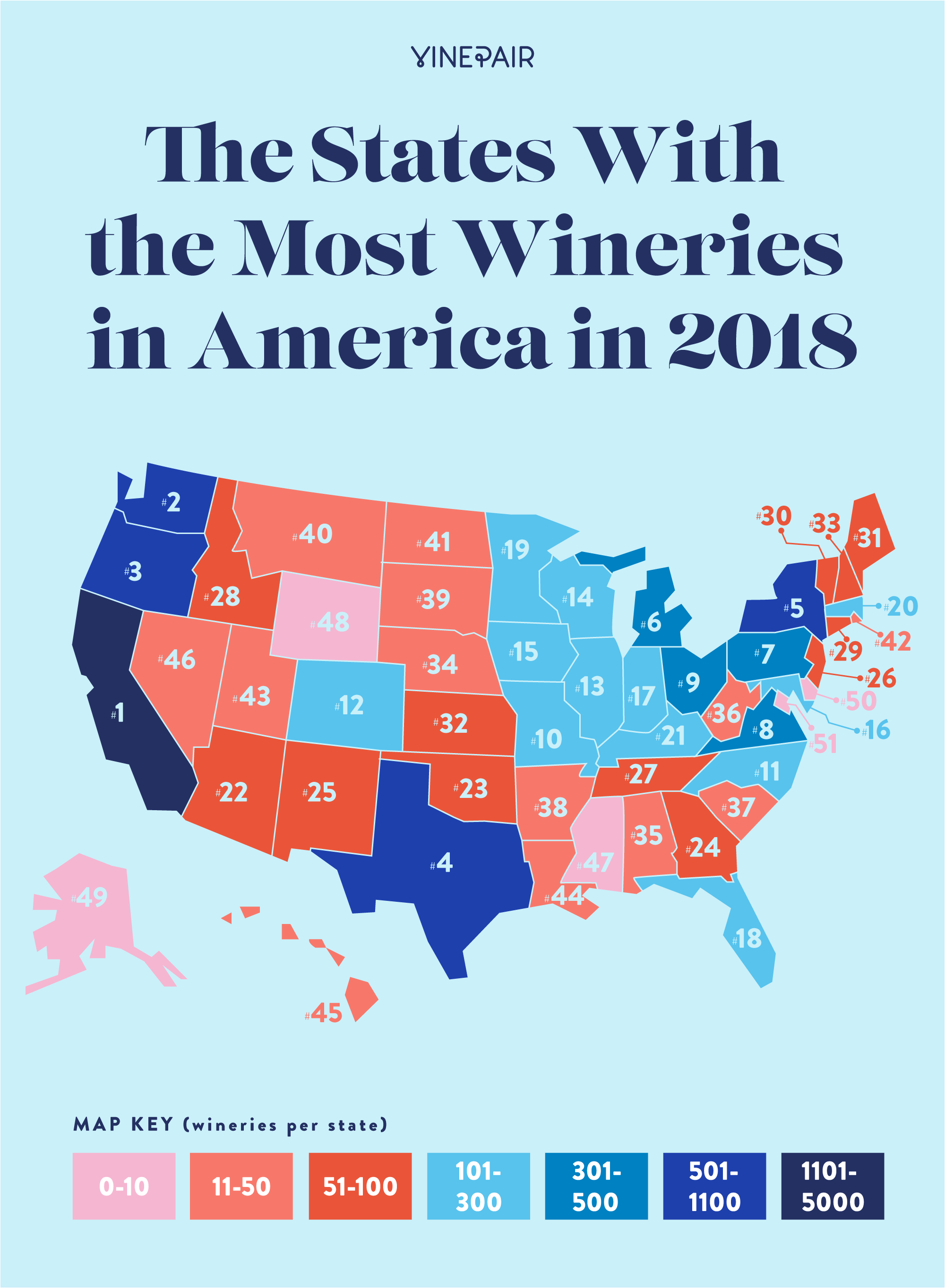 Mapped Ranked The States With The Most Wineries In America 2018 