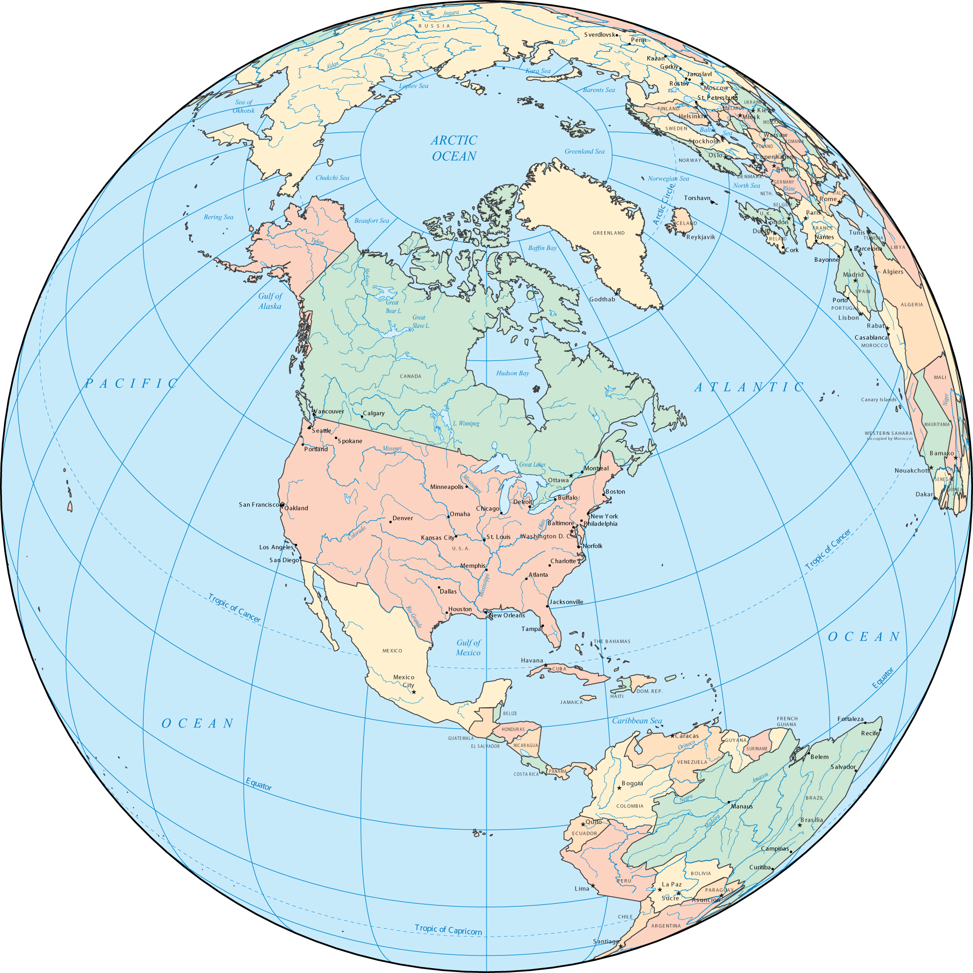 North America Globe Mapsof