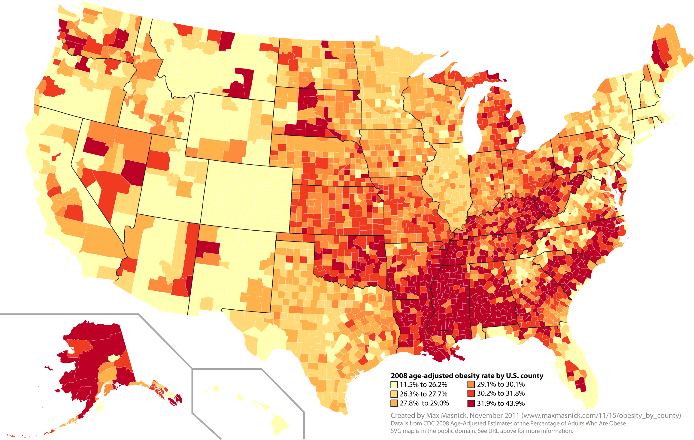 Obesity Rates By County 2008 By Max Masnick map usa obesity Bible 