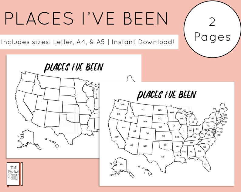 Places I ve Been Printable Map USA Map Printable Etsy Usa Map 