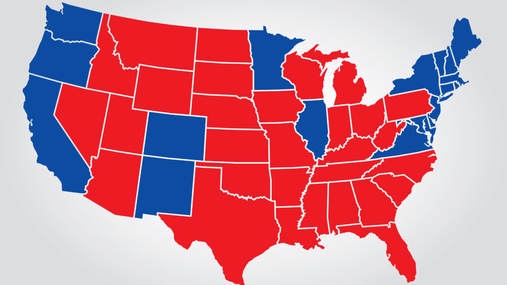 Red Blue Map USA Printable Map Of USA