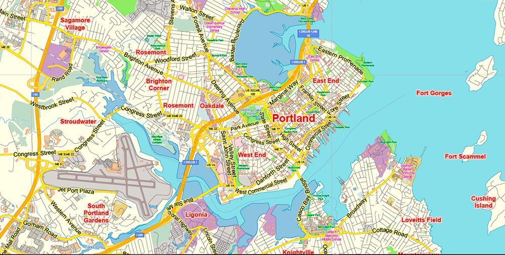 Portland Maine US Map Vector Exact City Plan Low Detailed Street Map 