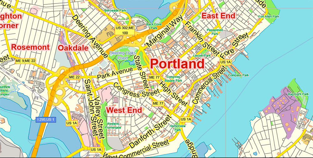 Portland Maine US Map Vector Exact City Plan Low Detailed Street Map 