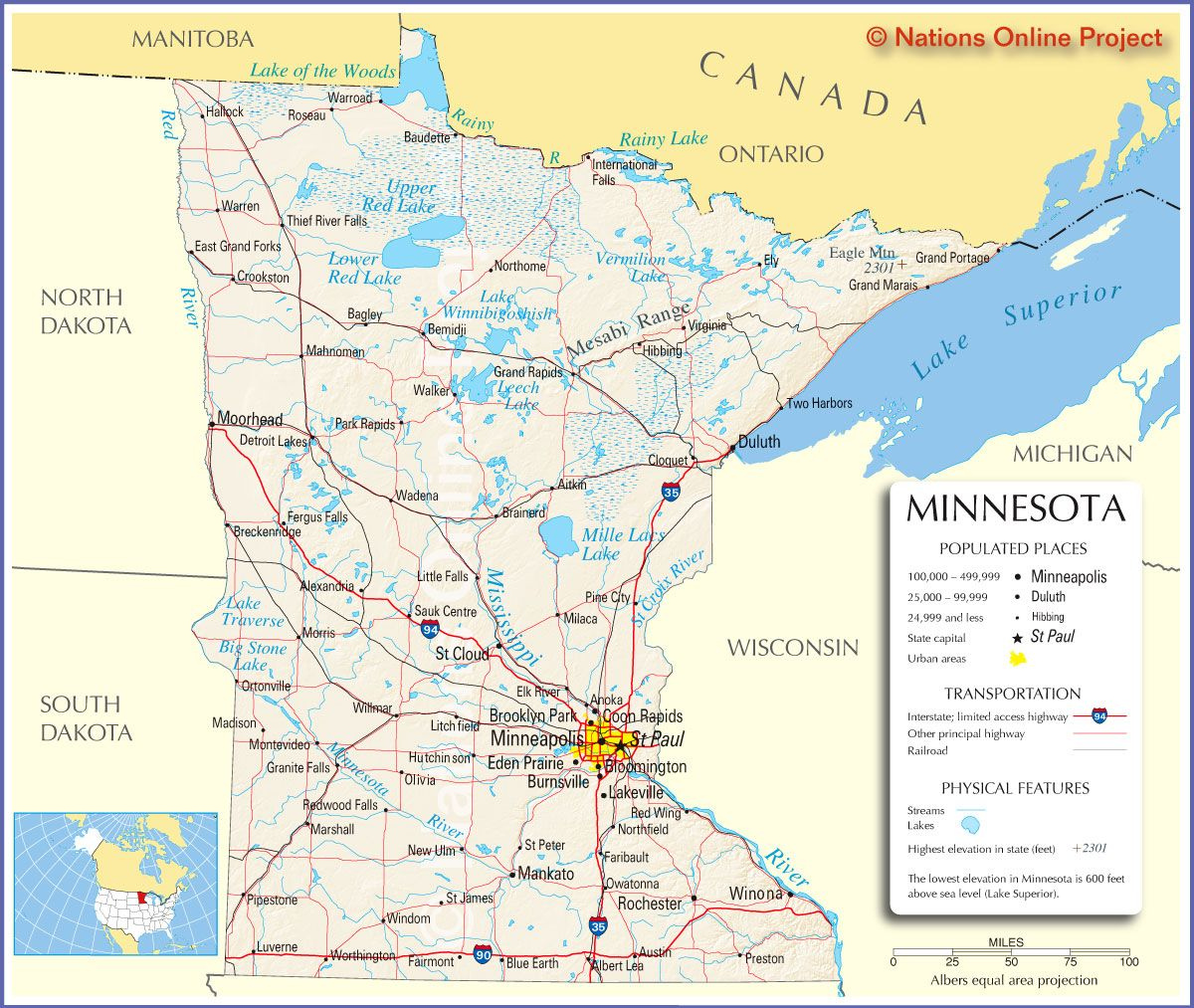 Reference Map Of Minnesota USA Minnesota Minnesota Lakes Map