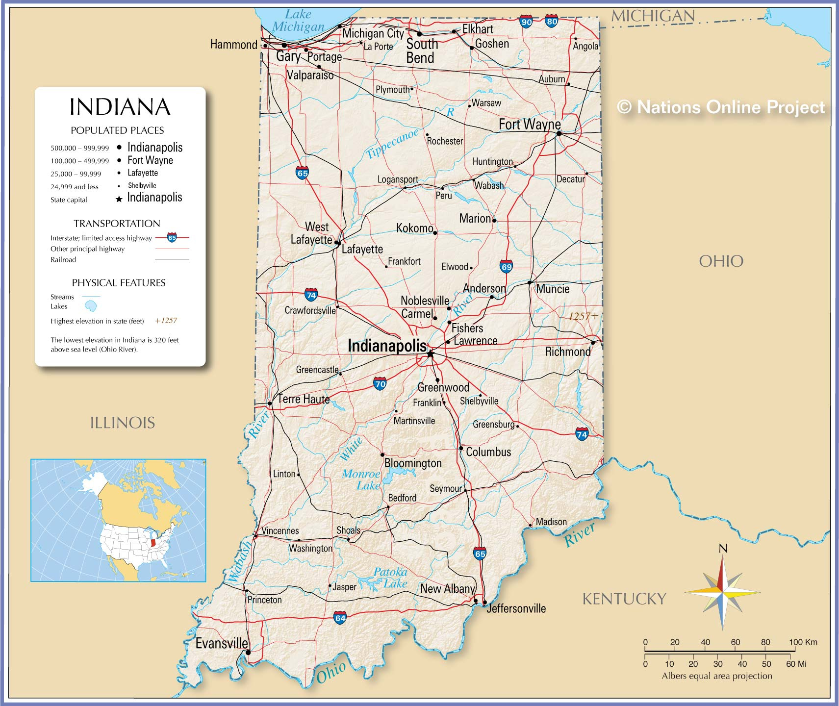 Reference Maps Of Indiana Usa Nations Online Project 1 