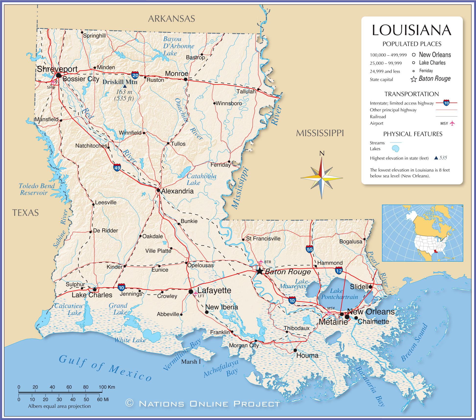 Reference Maps Of Louisiana USA Nations Online Project