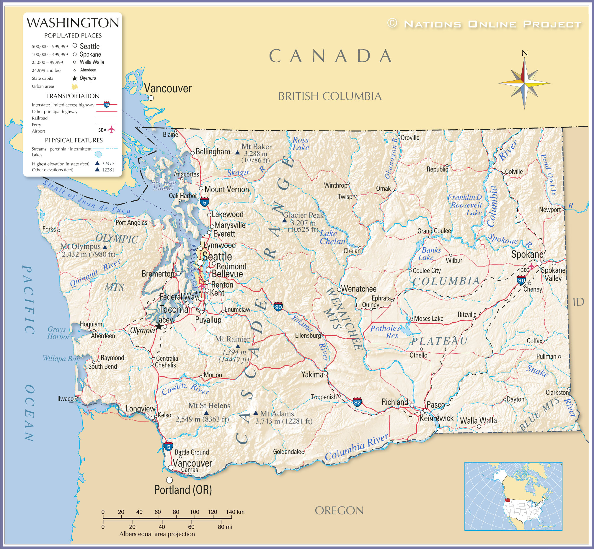 Reference Maps Of State Of Washington USA Nations Online Project