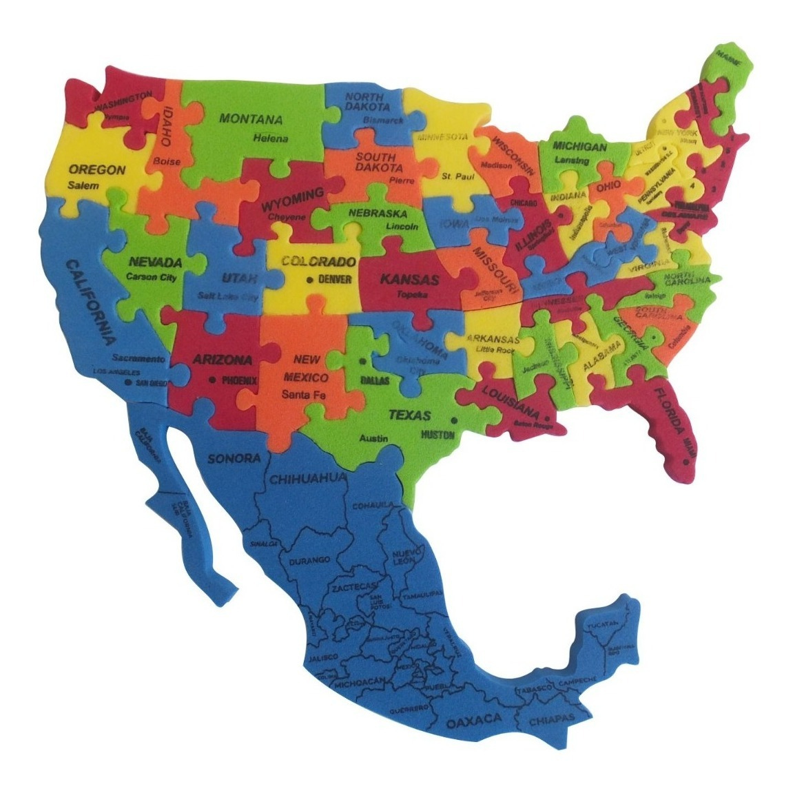 Rompecabezas Mapa Foamy Mexico Estados Unidos 19 X 19 Cm 36 00 En 