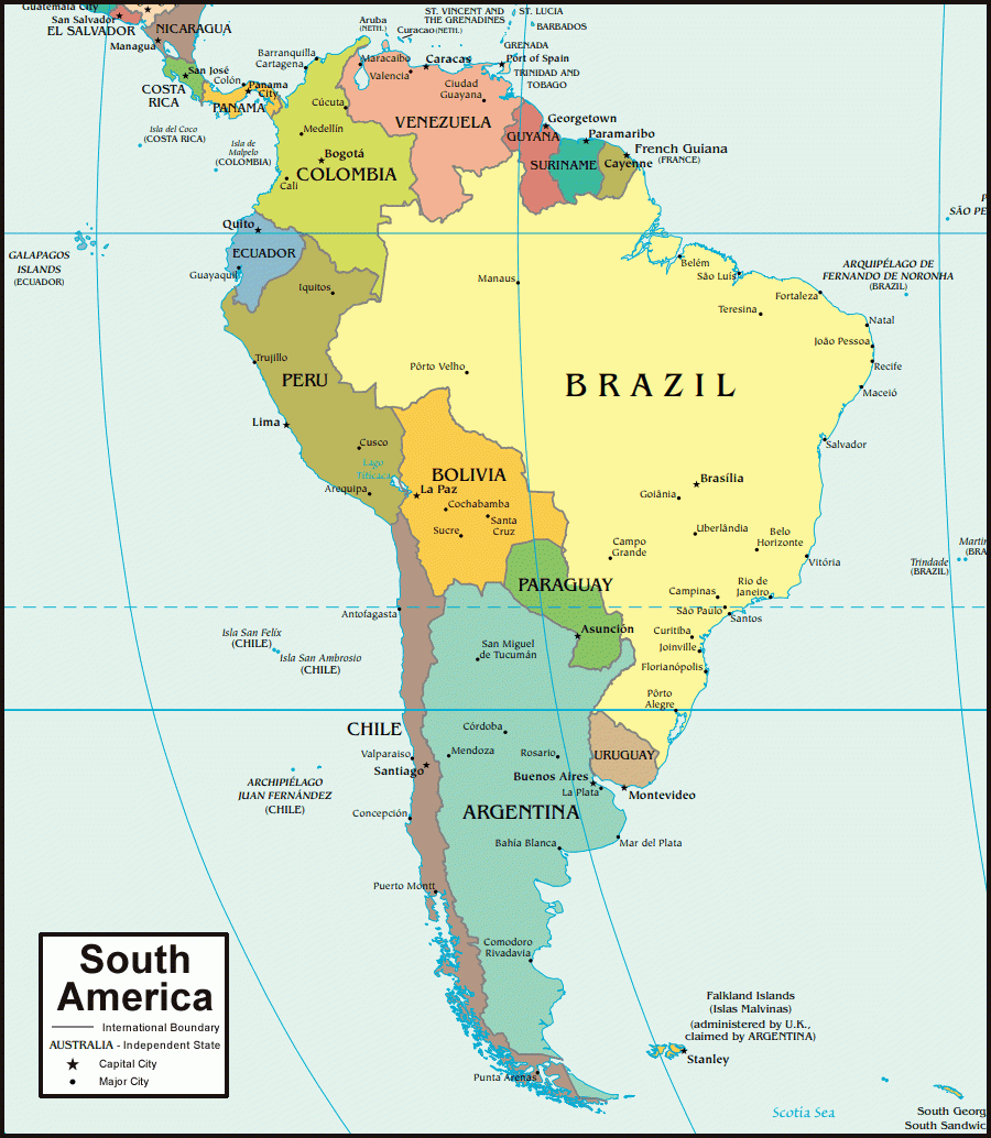 South America Map And Satellite Image