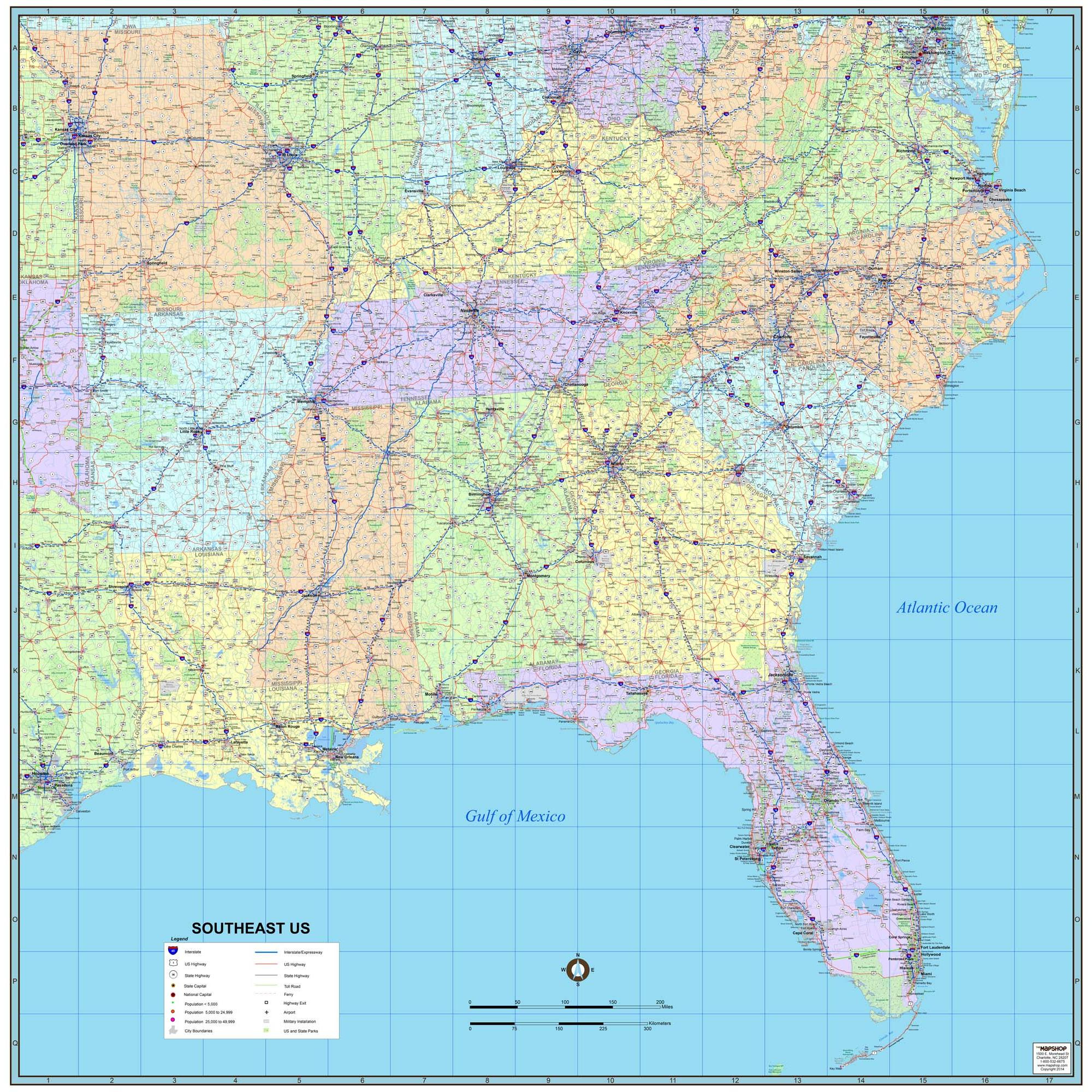 Southeast United States Wall Map The Map Shop