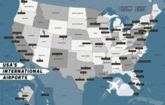 This Decor Map Contains The Names Of All International Airports In USA