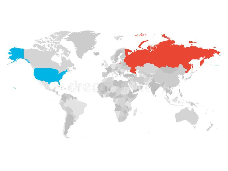 United States And Russia Highlighted On Political Map Of World Vector 