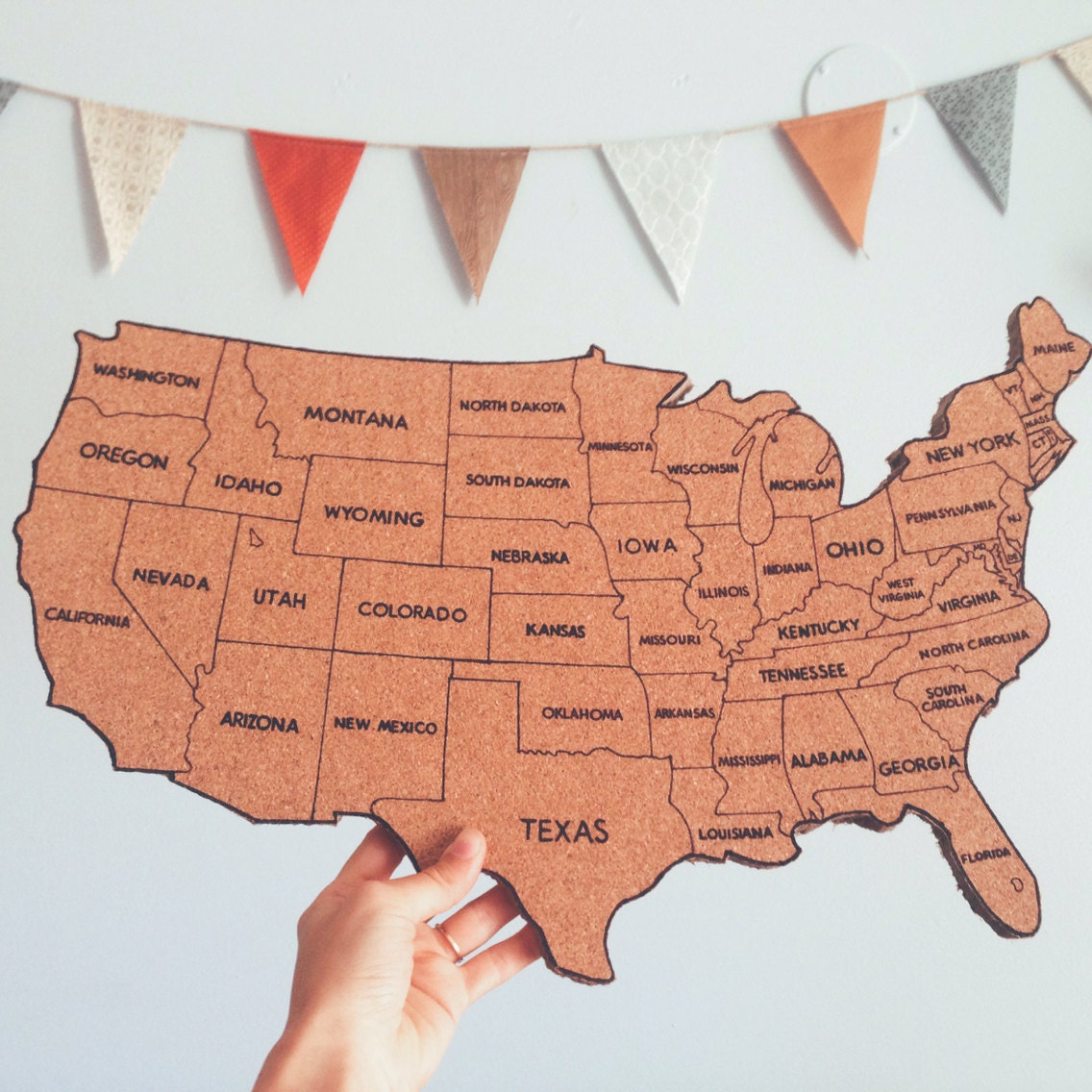 United States Corkboard Map With State Names USA Cork Map Hand