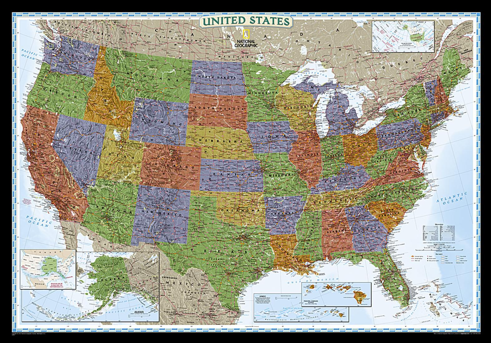 United States Decorator Enlarged Wall Map Laminated 69 25 X 48 