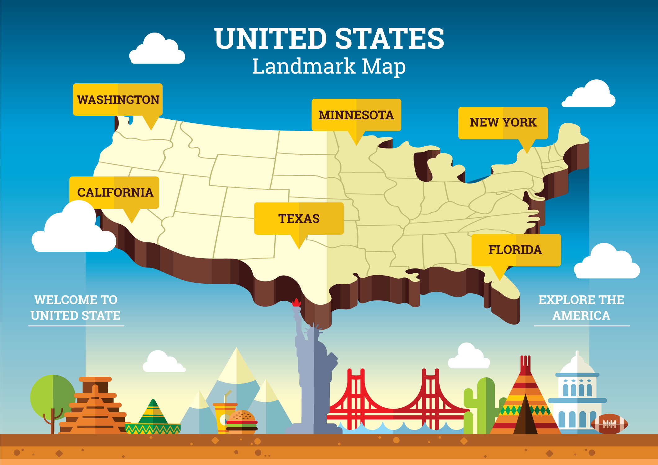 United States Landmark Map 242453 Vector Art At Vecteezy