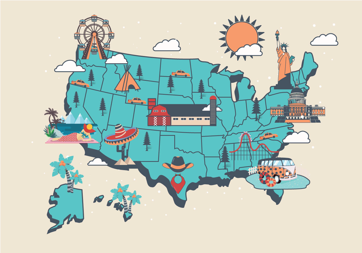 United States Landmark Map Vol2 Vector Download Free Vectors Clipart 