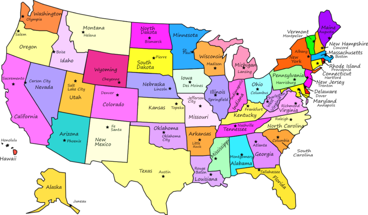USA Map With Capitals And State Names