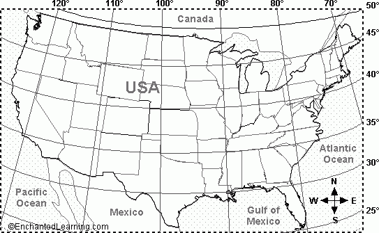 USA Contiguous Latitude And Longitude Activity Printout 1 