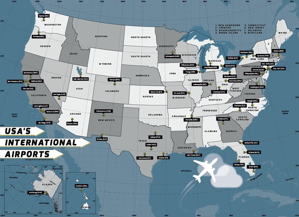 USA International Airport Map Etsy
