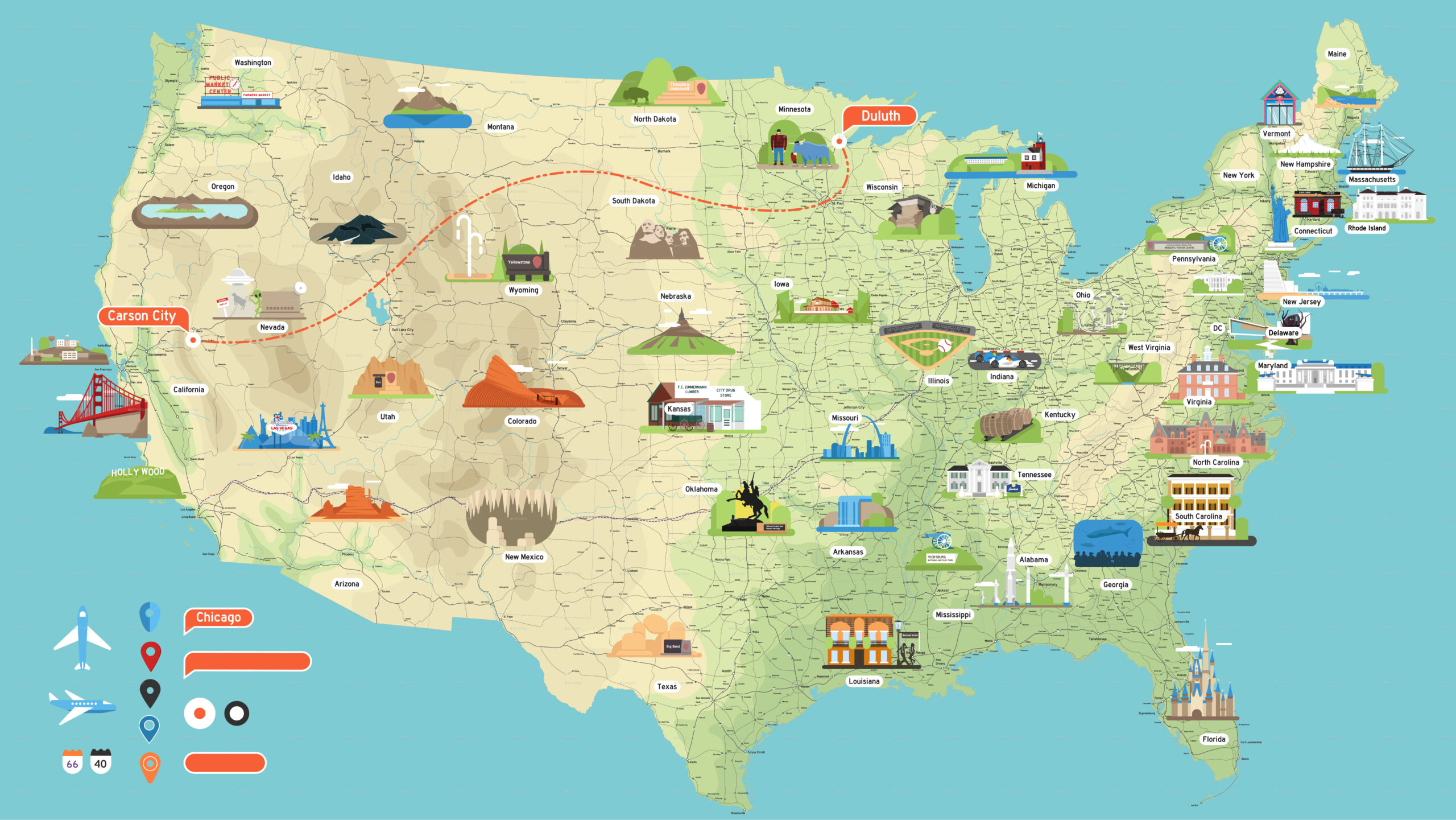 Usa Landmark Map USA Map