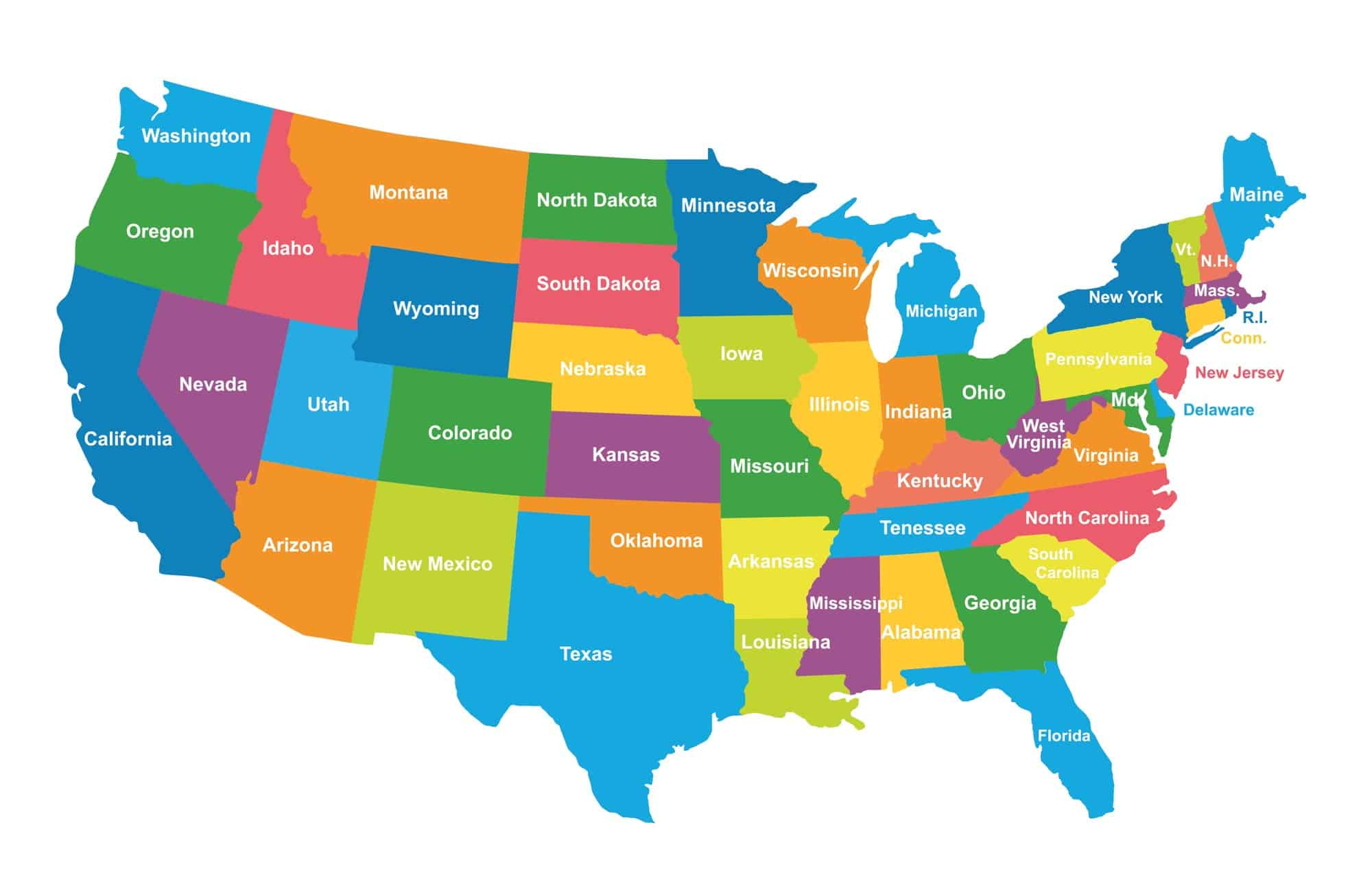 USA Political Map Colored Regions Map Mappr