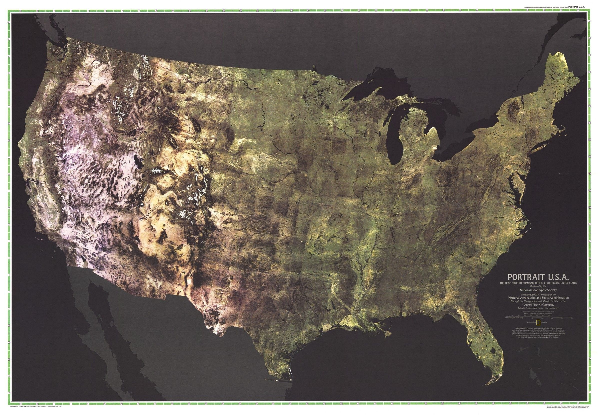 USA Portrait Map 1976 National Geographic Archives Imagery National 