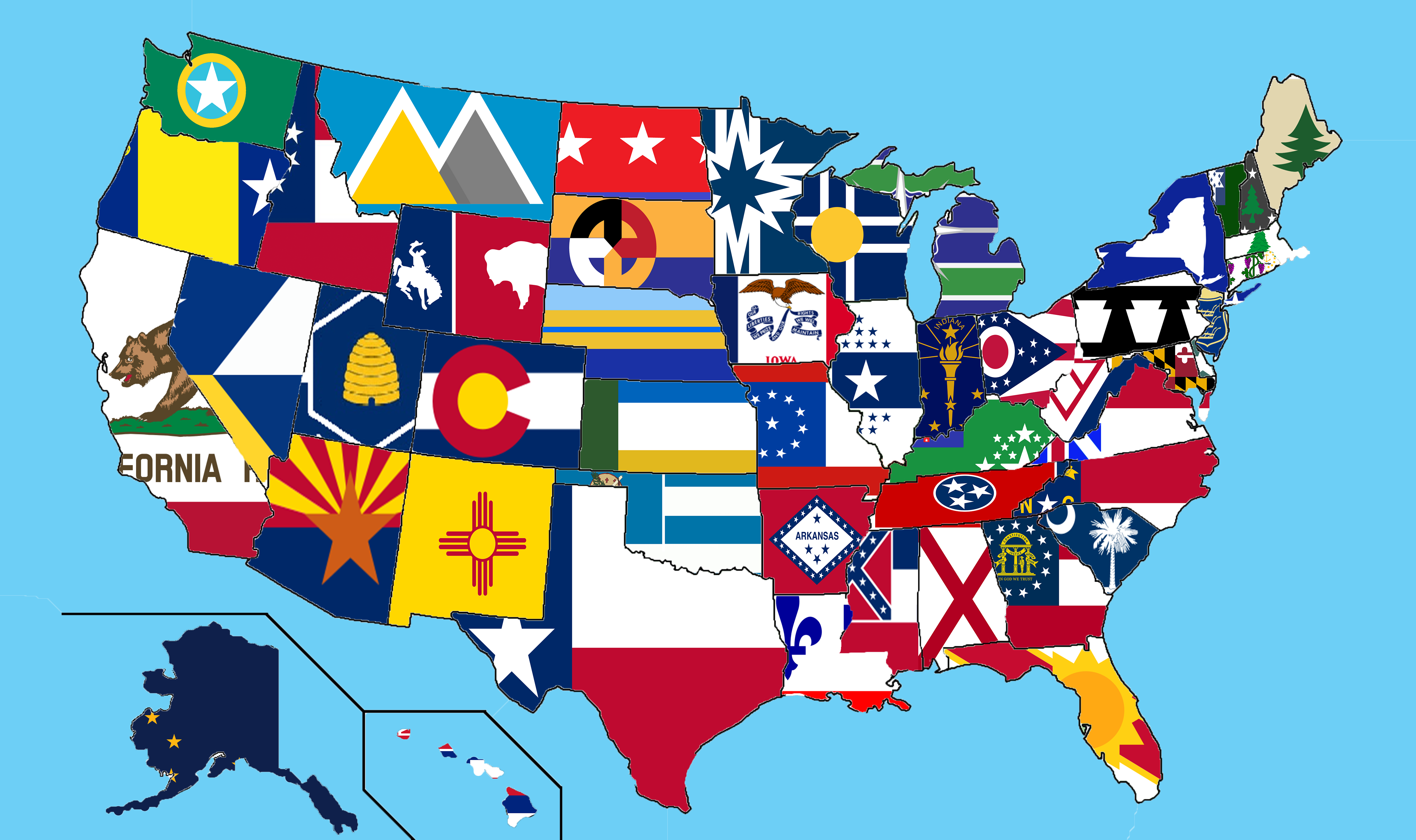 USA State Flag Map With SOABS Flags Replaced Vexillology