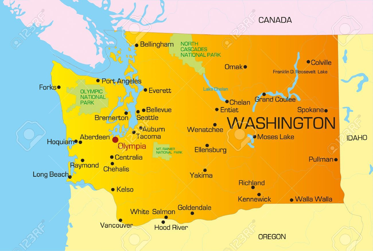 Vector Color Map Of Washington State Usa Royalty Free Cliparts 