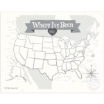 Where I Ve Been USA Map Stone Gray Illustrated Art Print