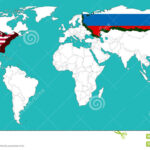 World Map Decorated USA By USA Flage And Russia By Russia Flage