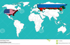 World Map Decorated USA By USA Flage And Russia By Russia Flage