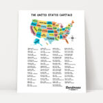 18X24” United States Map With Capitals For Kids   Educational In Usa Printable Map With States And Capitals