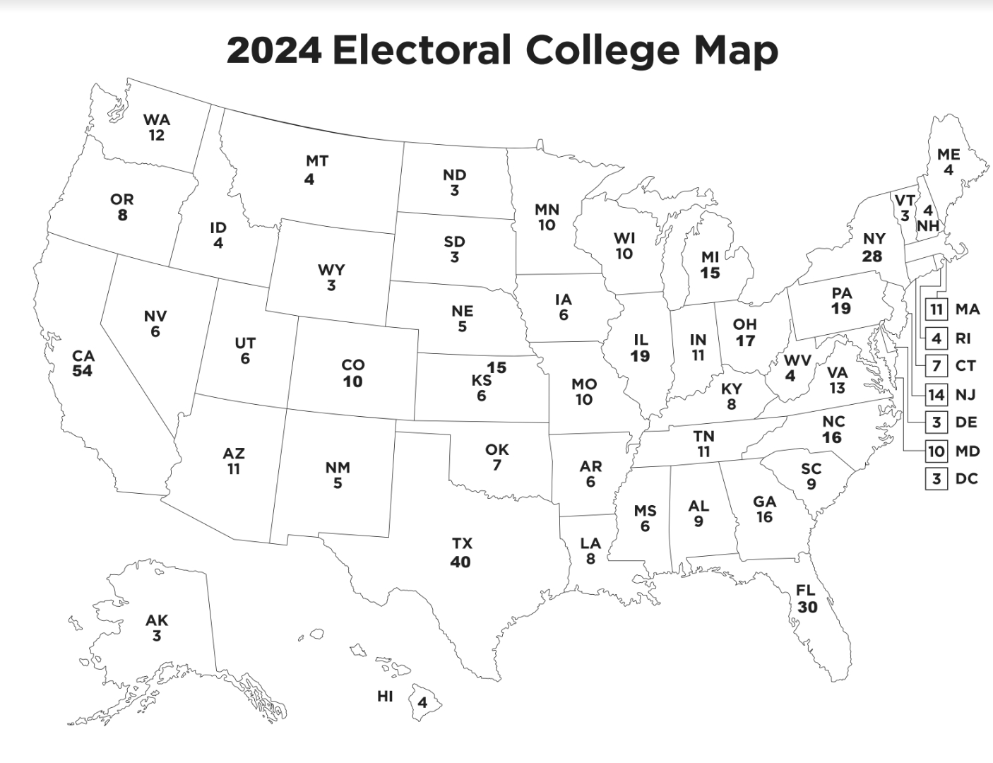 2024 Free Printable Electoral College Map - Classy Mommy within Blank Map Of Usa Names Electoral Votes Printable