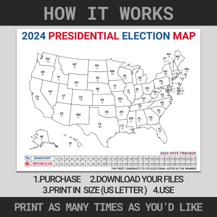 Blank Map of USA Names Electoral Votes Printable