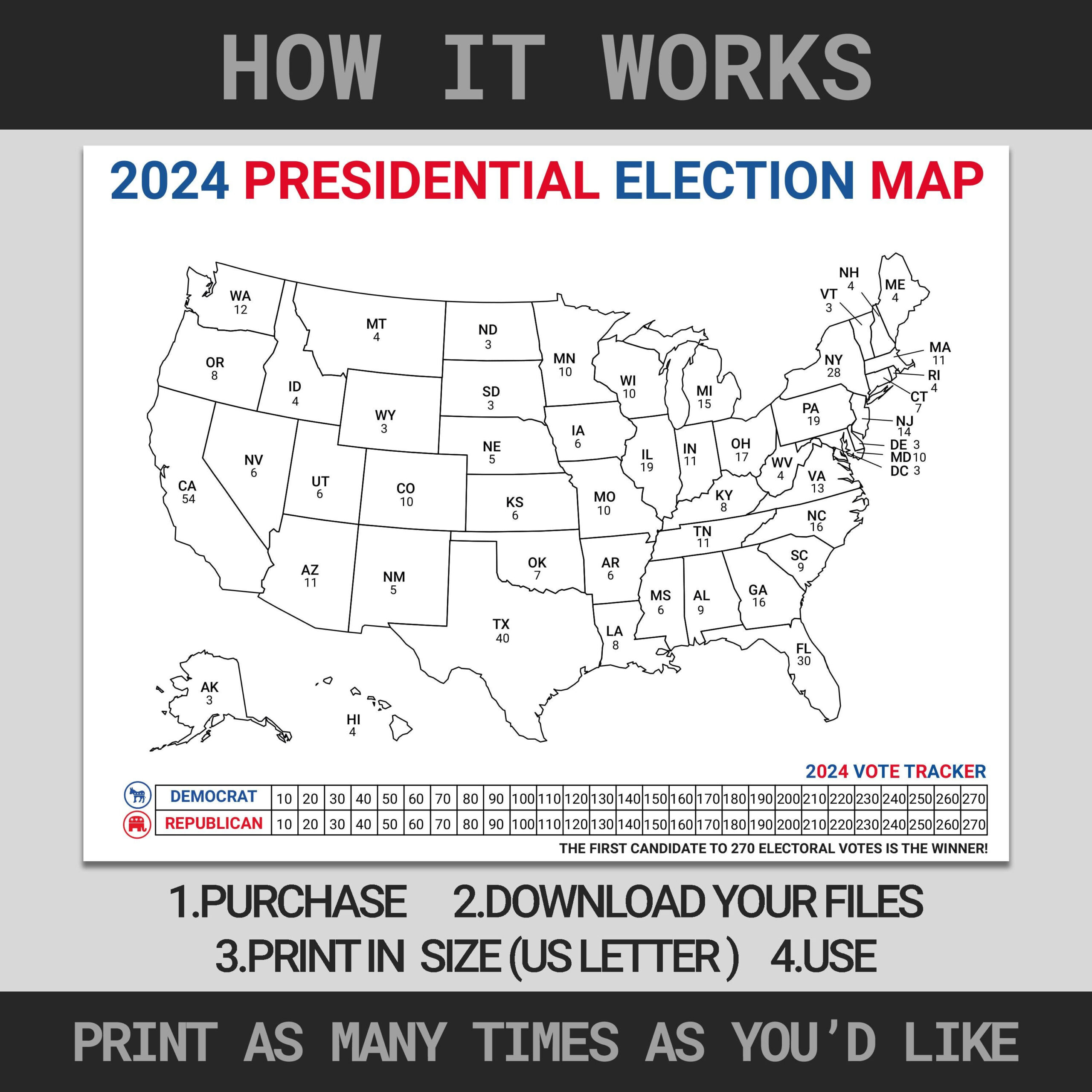 2024 Presidential Election Map | Electoral College Map For for Blank Map of USA Names Electoral Votes Printable