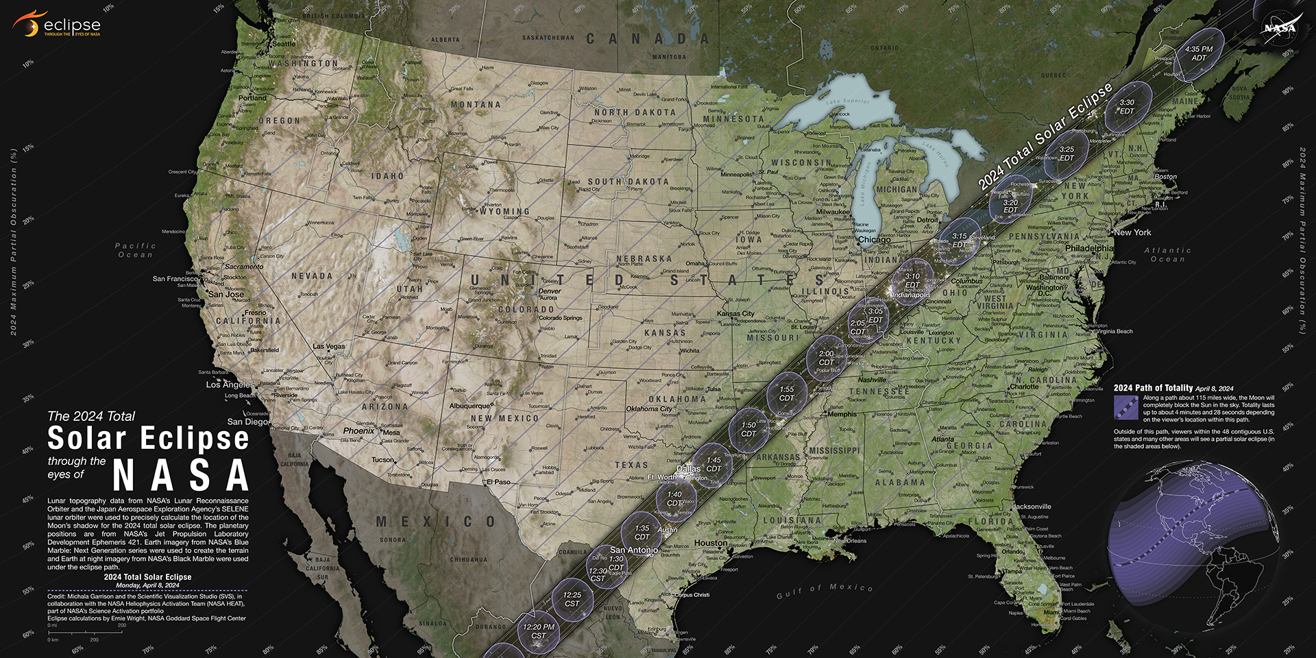 2024 Total Eclipse: Where &amp;amp; When - Nasa Science inside Printable Usa Map With Solar Eclipse