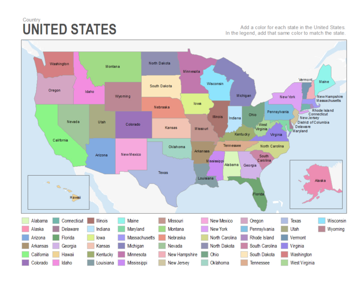 Free Printable USA Map with Word Bank