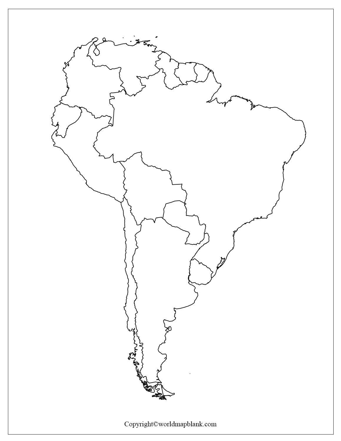 Blank Map Of South America – Outline, Countries, Capitals throughout South USA Map Printable