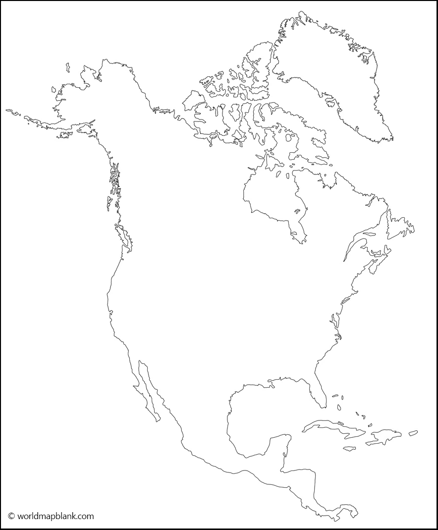 Blank North America Map – Outline, Countries [Image/Pdf] intended for Blank USA and Canada Map Printable