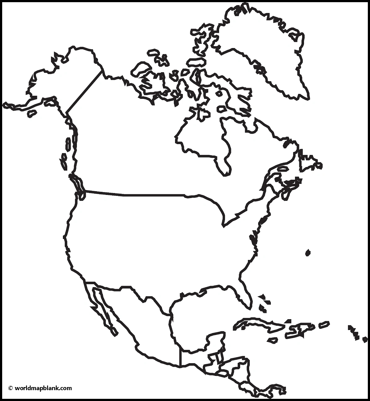 Blank North America Map – Outline, Countries [Image/Pdf] within Blank World Map Printable Usa Centered