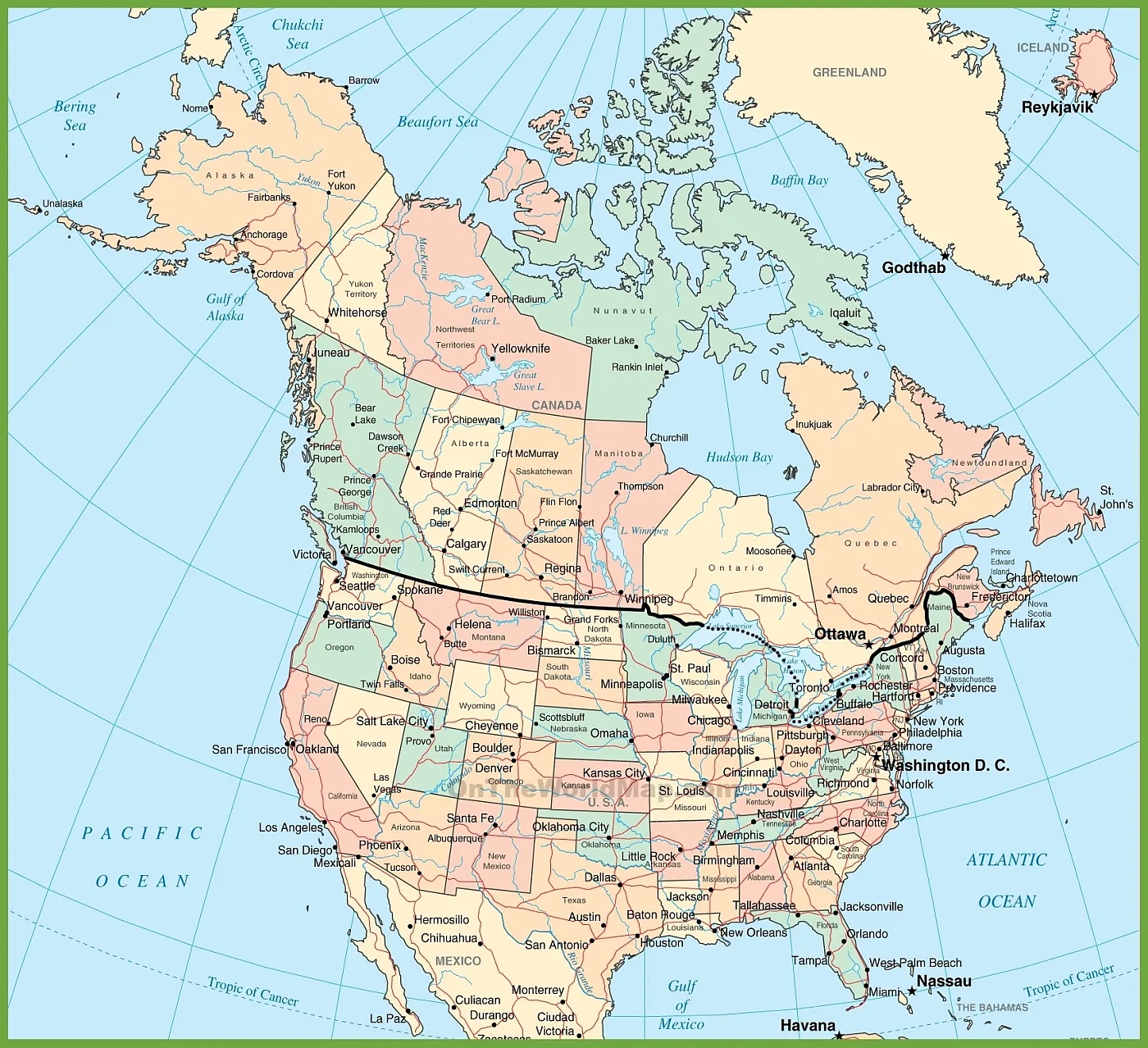 Bordering North America: A Map Of Usa And Canada&amp;#039;S Governmental regarding Printable Map Of Canada And Usa