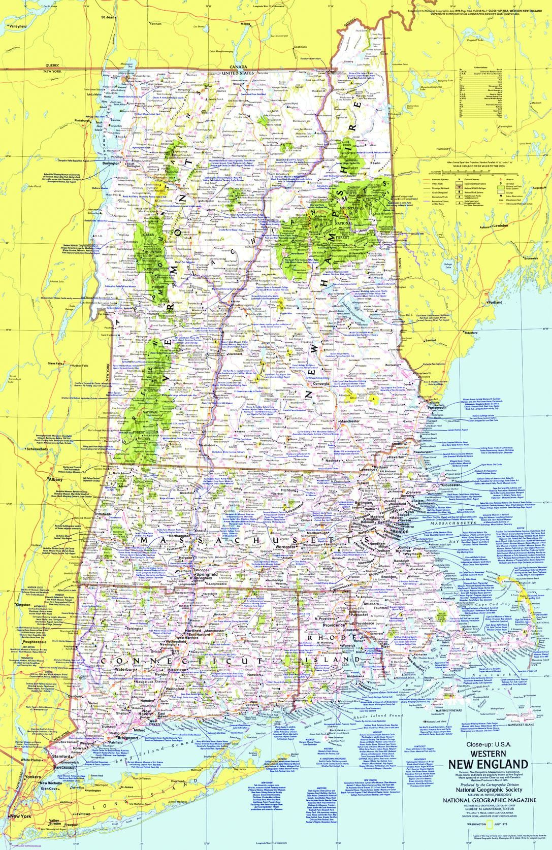 Close-Up Usa, Western New England - Published 1975 Map with Printable Map of New England USA