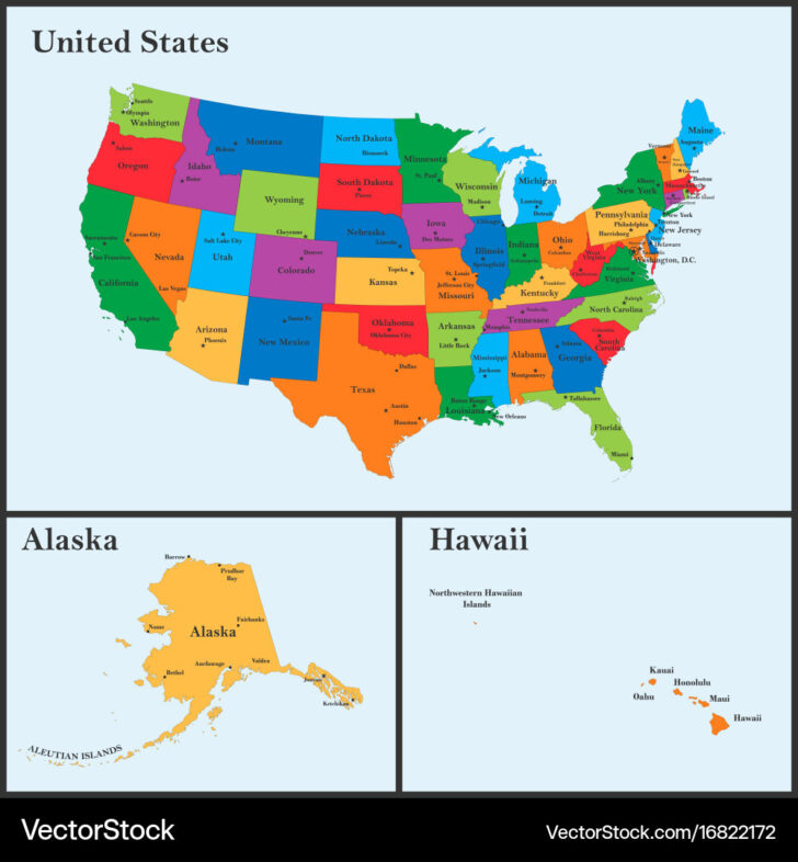 Printable Map of USA with Alaska and Hawaii