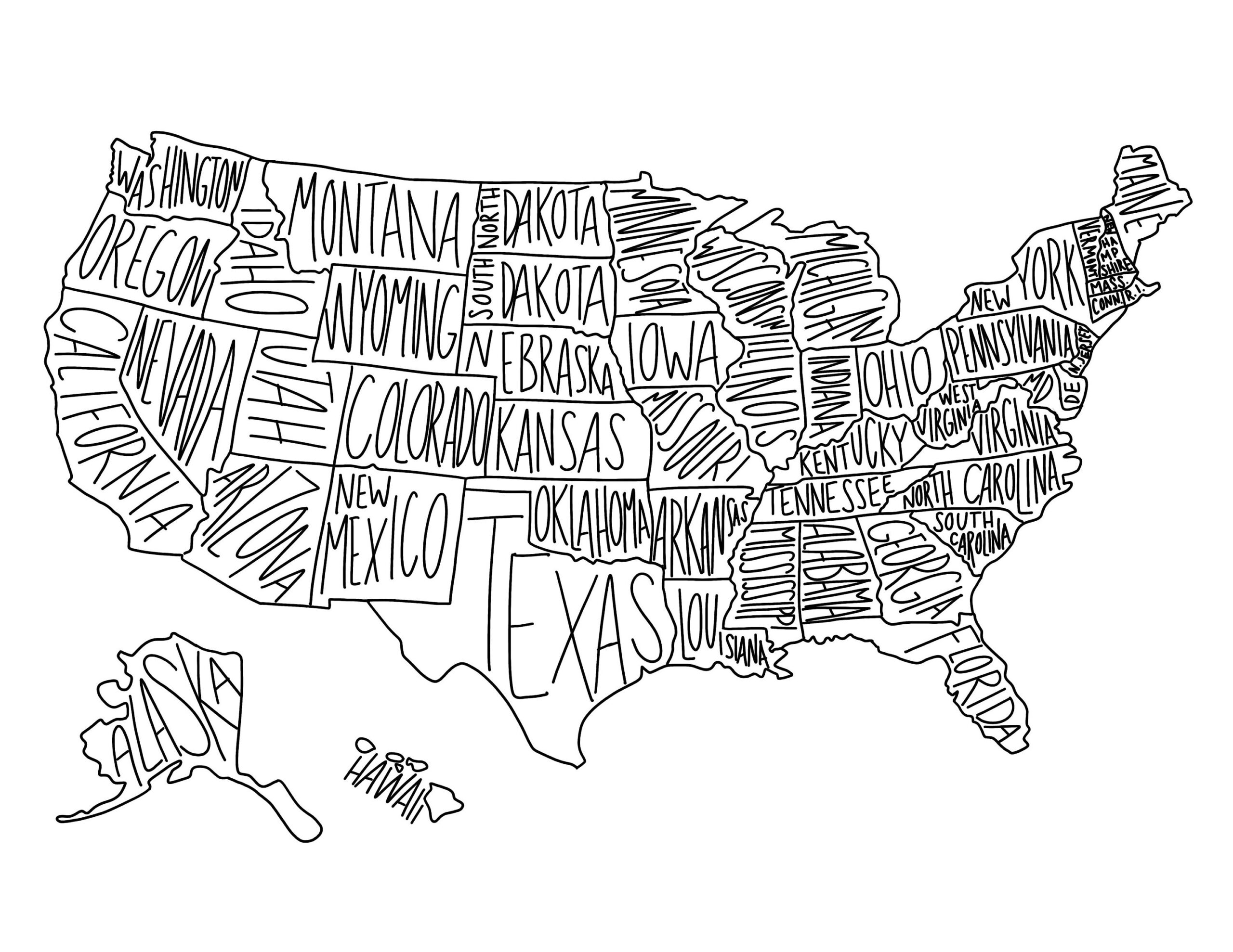 Digital Download United States Map, Coloring Page State Map inside Printable Usa Map To Color