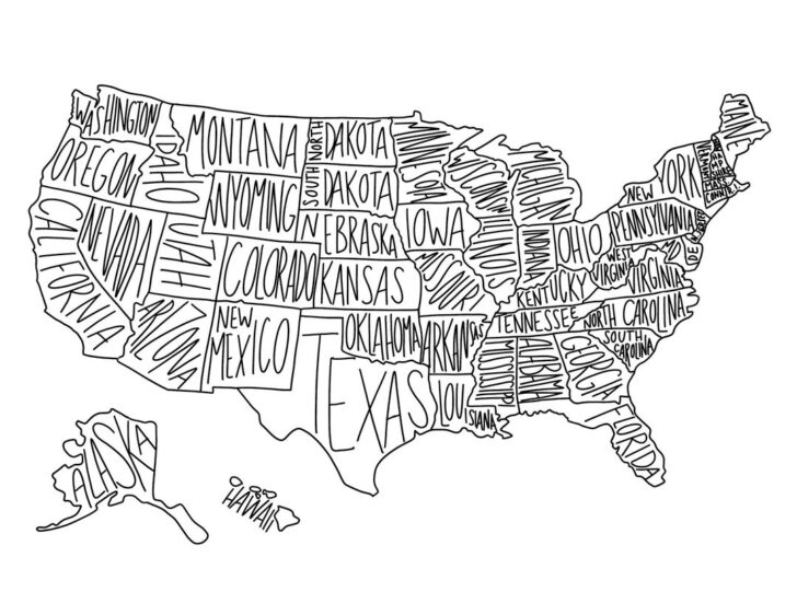 Map of USA to Color Printable