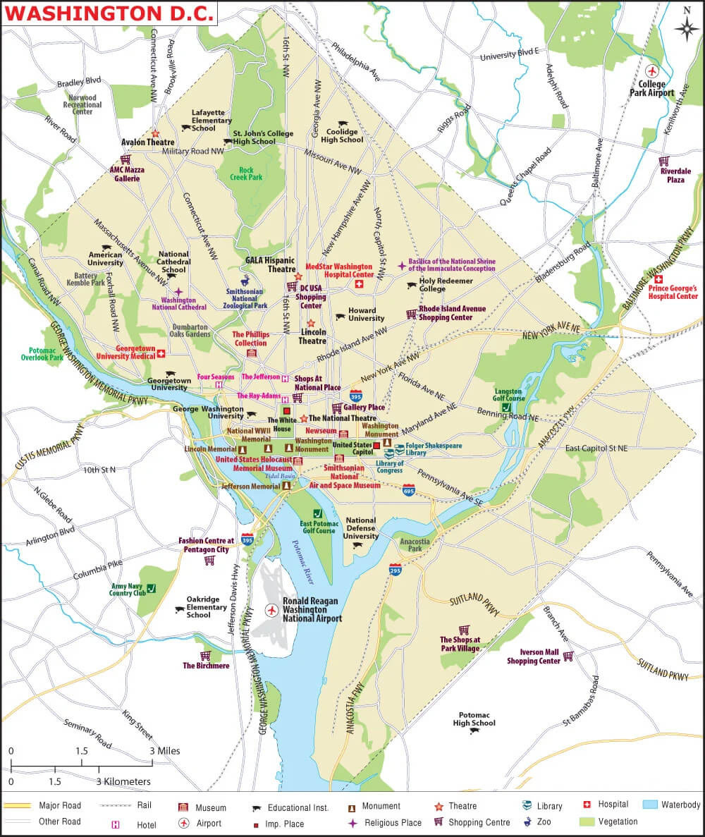 District Of Columbia Map - Guide Of The World with Map of Eastern USA and Washington Dc Free Printable