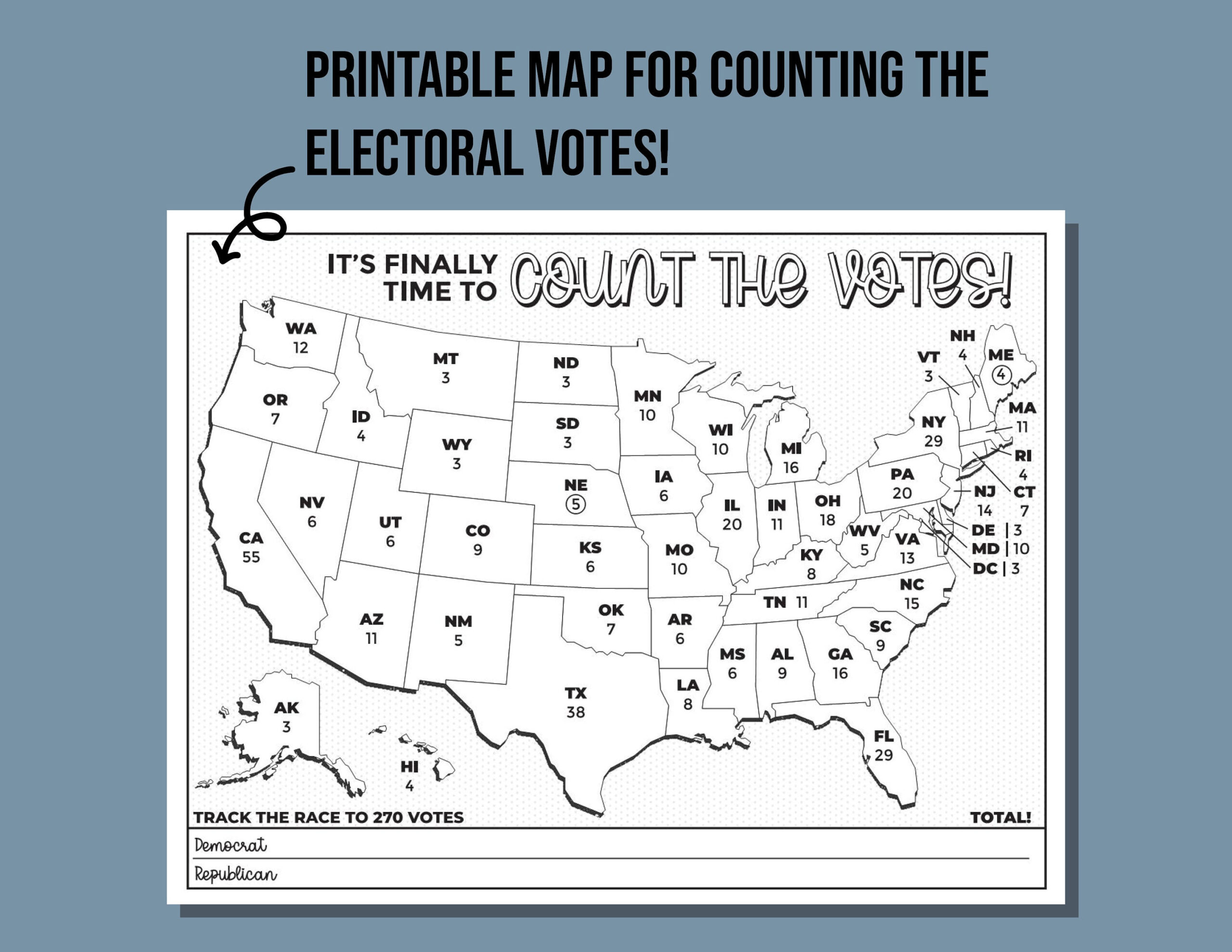 Electoral Map For Election Results Printable Coloring Page - Etsy throughout Blank Map of USA Names Electoral Votes Printable 2025